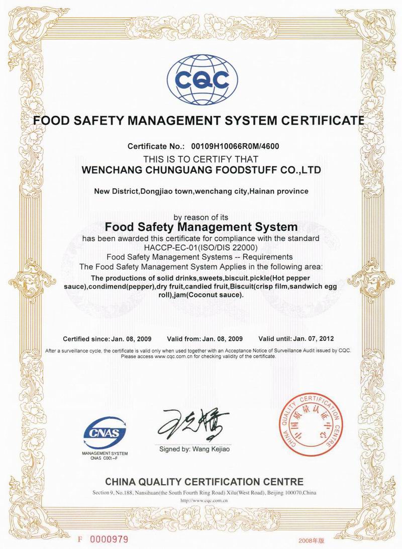 Food Safety Management System Certificate